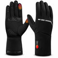 modele:Fin – chantier | Gants chauffants de travail fins PAREBISE, noirs, grip silicone, bouts tactiles, bande réfléchissante, module batterie et bouton ON/OFF, fond blanc