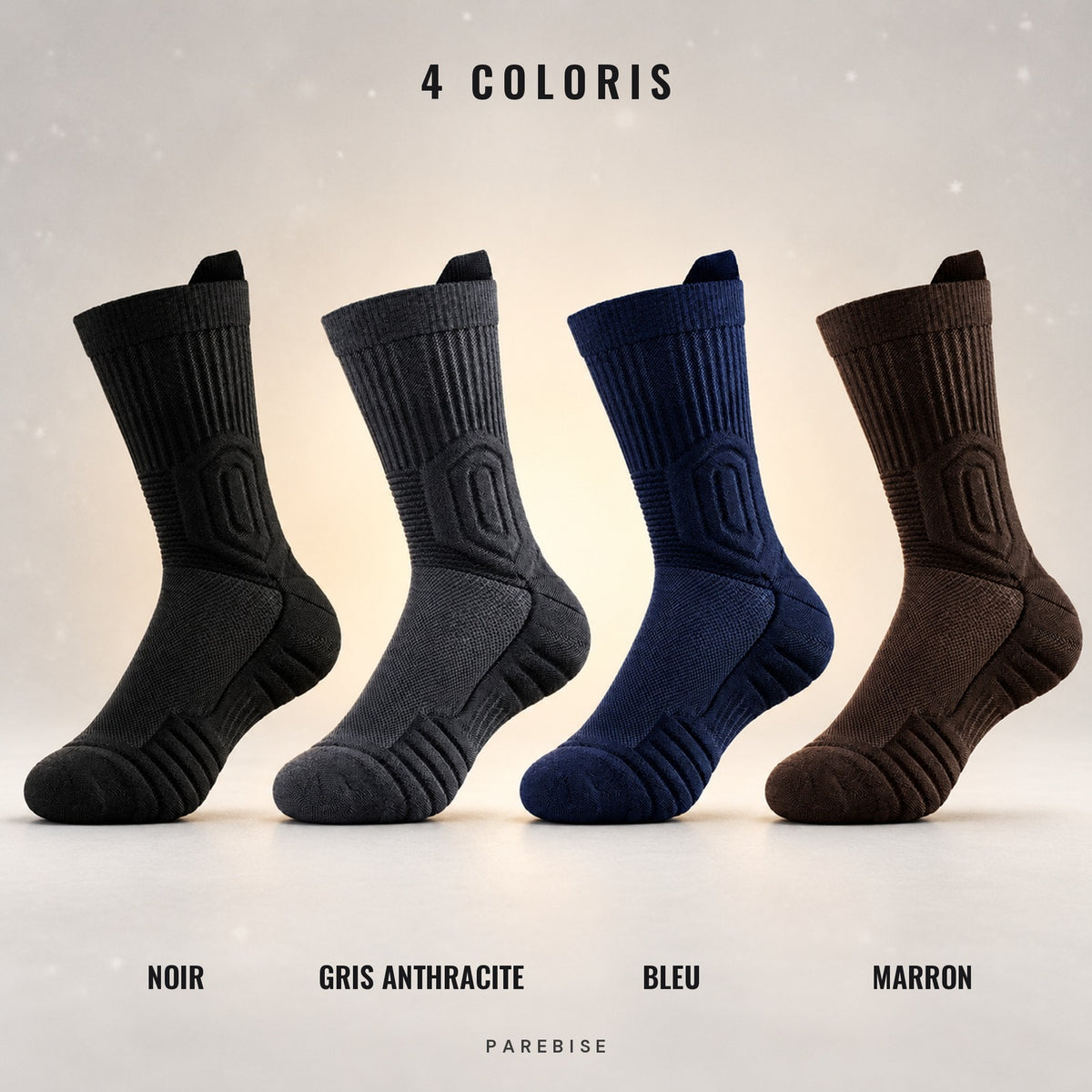 Chaussettes PAREBISE en 4 coloris : noir, gris anthracite, bleu, marron