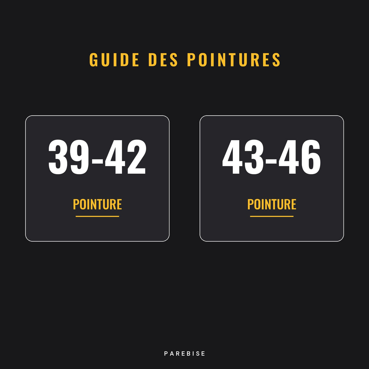 Guide des pointures : 39-42 et 43-46